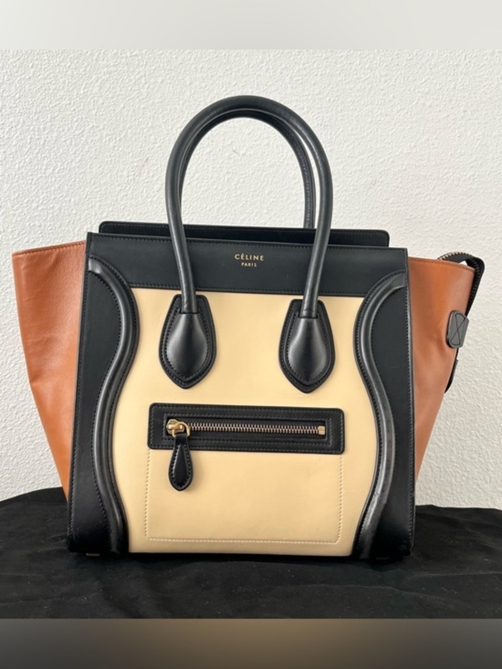 Celine Luggage Tote Tricolor Leather Micro Top Handle Handbag